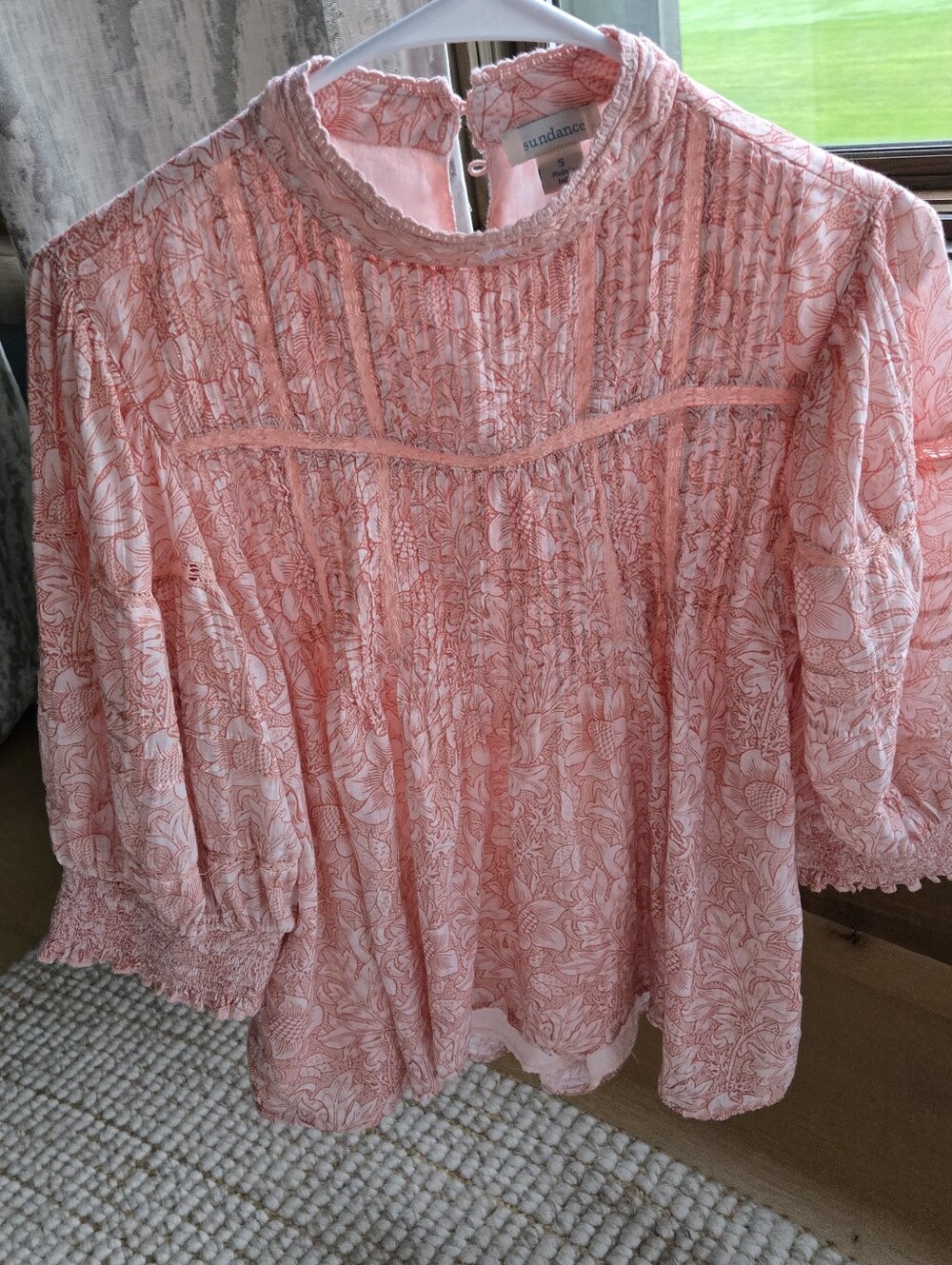 Sundance Pink Floral Gauze Pintuck Boho Peasant Blouse Puff Sleeve S Cottagecore